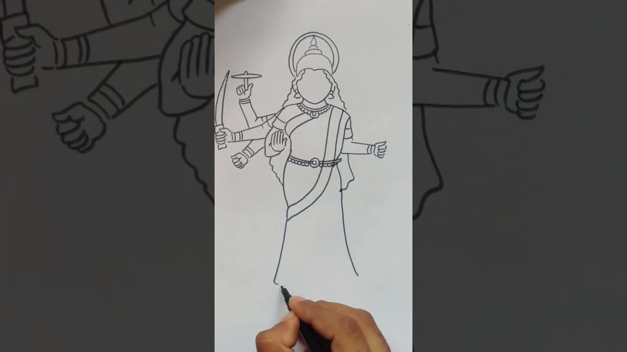 Quick simple easy drawing of Sherawali maa/Maa Durga outline sketch  shorts/mahishasur mardini