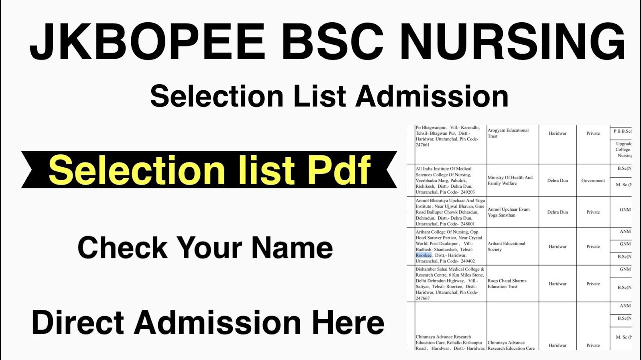 Jkbopee bsc Nursing 2nd Round Selection List 2025 | Direct Admission 2025 | check Name