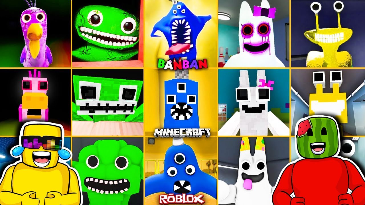 Garten of Banban ALL JUMPSCARES in MINECRAFT vs ROBLOX REACTIONS