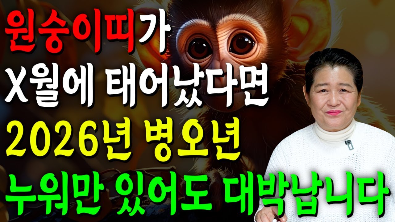 [2026년 병오년 원숭이띠운세] 원숭이띠 생일이 X월이라면 2026년에 100% 대박납니다! 금전,귀인,문서운 모두 터진다! 56년생 68년생 80년생 92년생 04년생 운세