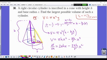 AP Calc 4.7 #30 Optimization Stewart 7e cylinder inscribed in cone