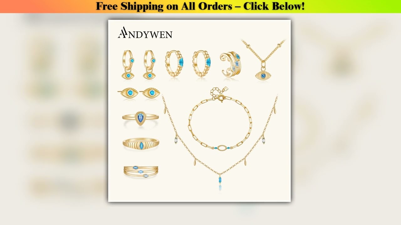 ANDYWEN 925 Sterling Silver Blue Zircon CZ Piercing Cuff Stud Earring Drop Pendiente Bracelet Ring