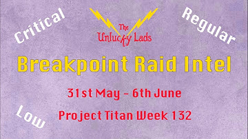 Breakpoint Raid Intel - Critical, Regular & Low - 31st May to 6th June - Project Titan Week 132