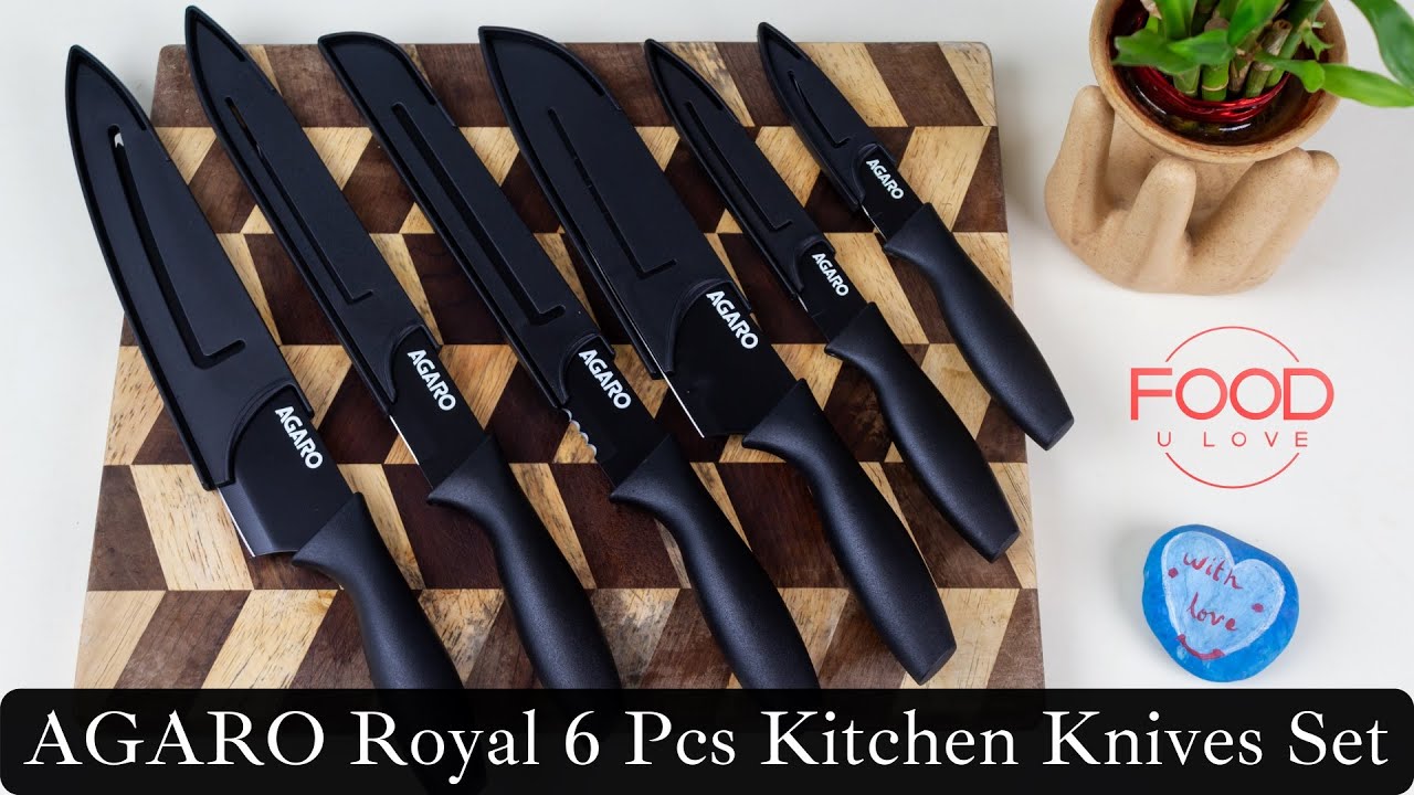 AGARO Royal 6 Pcs Kitchen Knives Set with Covers High Carbon