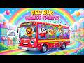 Red Bus Dance Party with Jungle Animals | Lion, Panda, Monkey, Giraffe & Elephant Musical Kids Rhyme