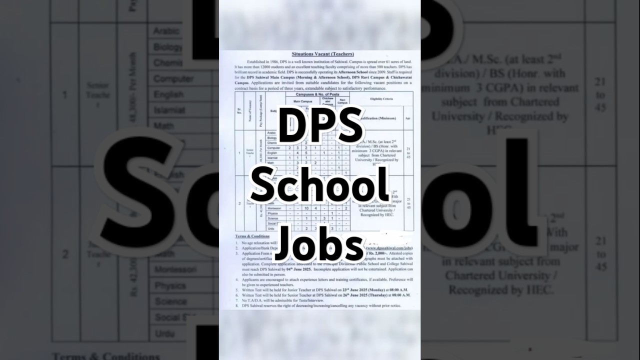 DPS School Jobs 2025 | New Jobs 2025 in Pakistan Today | New Jobs in Pakistan