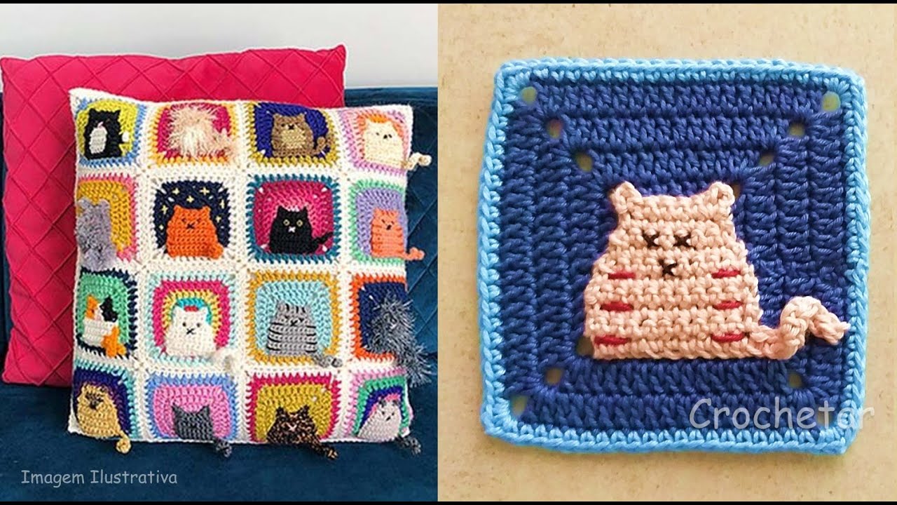 Square Gato crochê - Professora Maria Rita