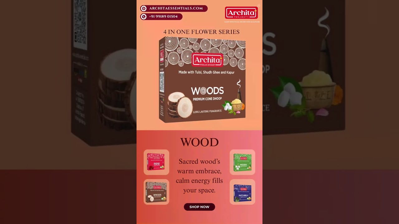 Archita Poojabatti 4-in-One Flower Series | Rose, Mogra, Wood & Patchouli Cone Dhoop