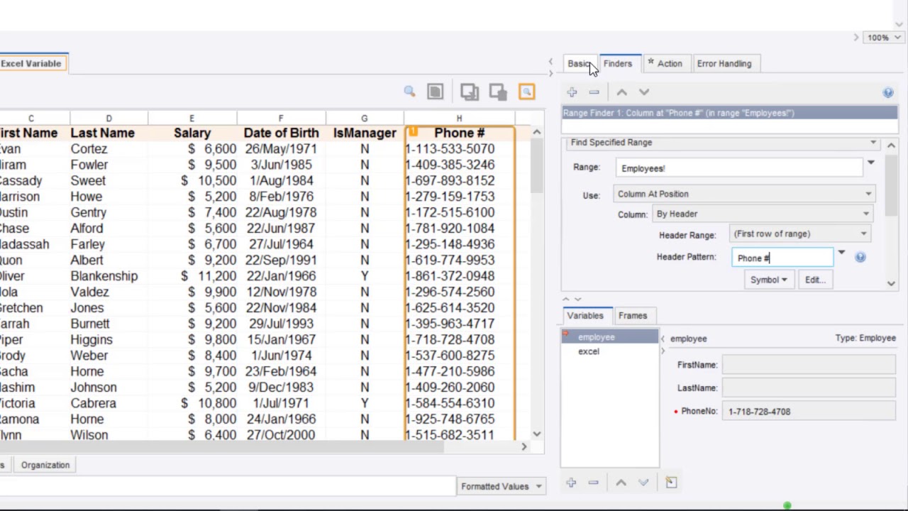 2   Find and exctract Excel data in Kofax RPA