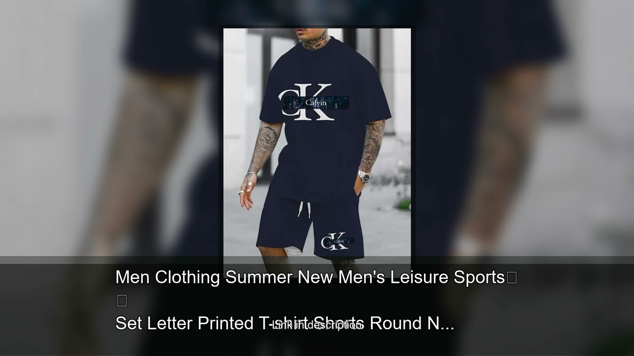 Men Clothing Summer New Men's Leisure Sports Set Letter Printed T-shirt Shorts Round Neck 2-pie