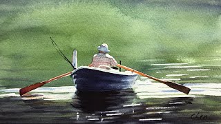 Relaxing Watercolor Painting - Rowing on a Lake