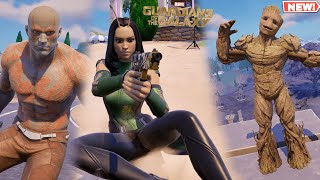 Fortnite GUARDIANS OF THE GALAXY Skins GAMEPLAY! 🌌  (Drax, Mantis \& Young Adult Groot)