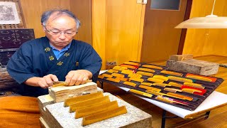 The process of making a traditional Japanese comb with Japanese comb craftsman and his son.