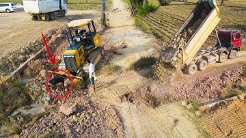 Incredible Skill Operator Bulldozer Shantui Stronger Pushing Dirt In Clear Top Level & Widening Road
