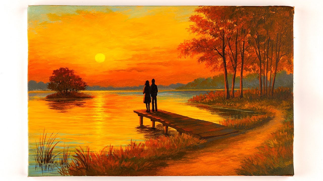 Простое рисование | Рисование заката | Урок рисования акриловыми красками