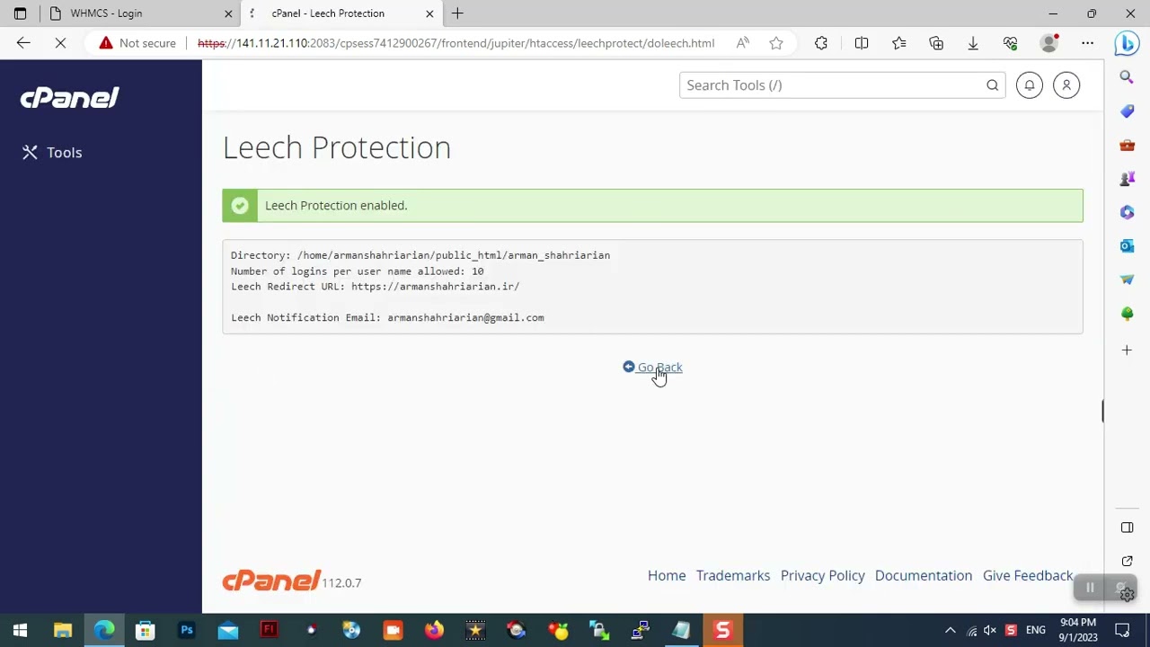how to protect admin page whmcs with leech protection cpanel
