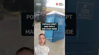 A flash flood sweeps away a portaloo with a man trapped inside 'mid-poo' 😨 #news #viral #flood