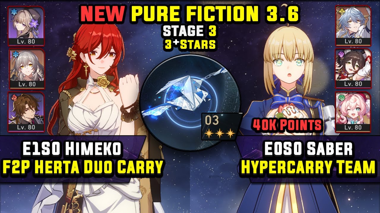 E1 Himeko F2P Carry и E0 Saber Carry с Tingyun (3 звезды) Pure Fiction 3 Honkai Star Rail 3.6
