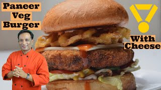Paneer Burger With Crispy Onion Bajji Pakoda - Great Evening Snack/Dinner Idea and Lunch Box Recipe