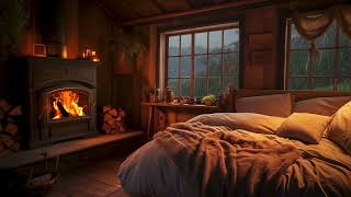 Rain Sounds Lullaby丨Fireplace Firewood Burning for Deep Sleep | Rain ASMR Cozy Cabin Ambience