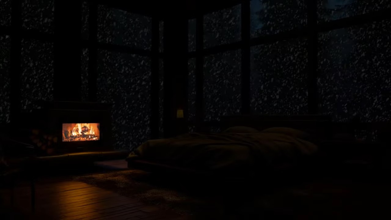 ❄️ Quiet Snowfall Cabin Escape – Soft Fireplace Glow & Frozen Mountain Serenity 🏔️🔥