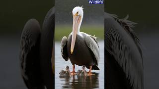 Curly Pelican Protects Its Chicks From The Rain