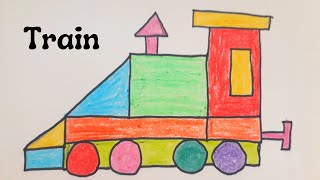 How to draw a train with simple basic shapes for kids | Train drawing for kids | MomComFamily
