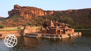 The badami cave temples were carved out of red sandstone hill in 6th
and 7th centuries a stunning natural setting. video: caves 1-4,
agastya la...