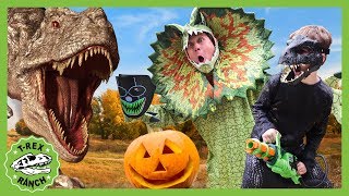 Dinosaur Halloween Party Goes Wrong! Spooky Trick or Treat at TRex Ranch With Dinosaurs For Kids