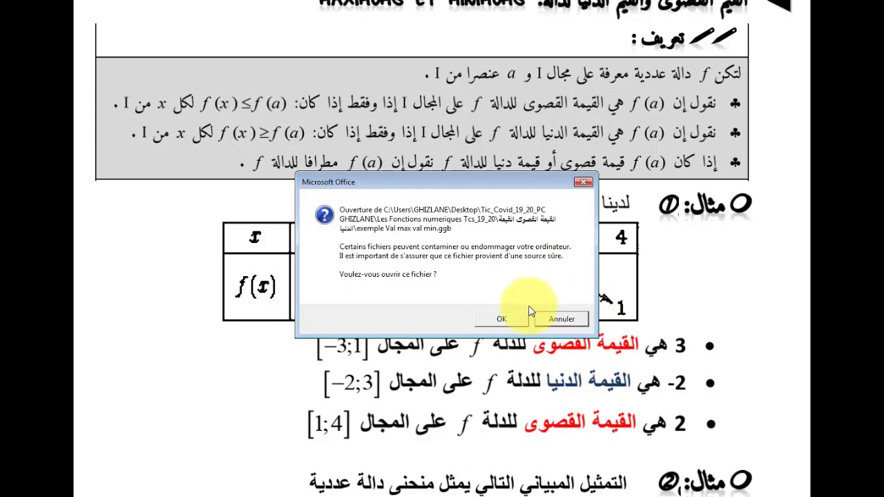 القيم القصوى القيم الدنيا لدالة