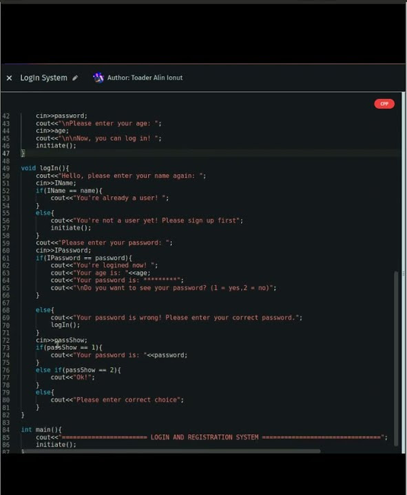 Login System in C++ | Coding Practice #shorts #alinionuttoader - YouTube