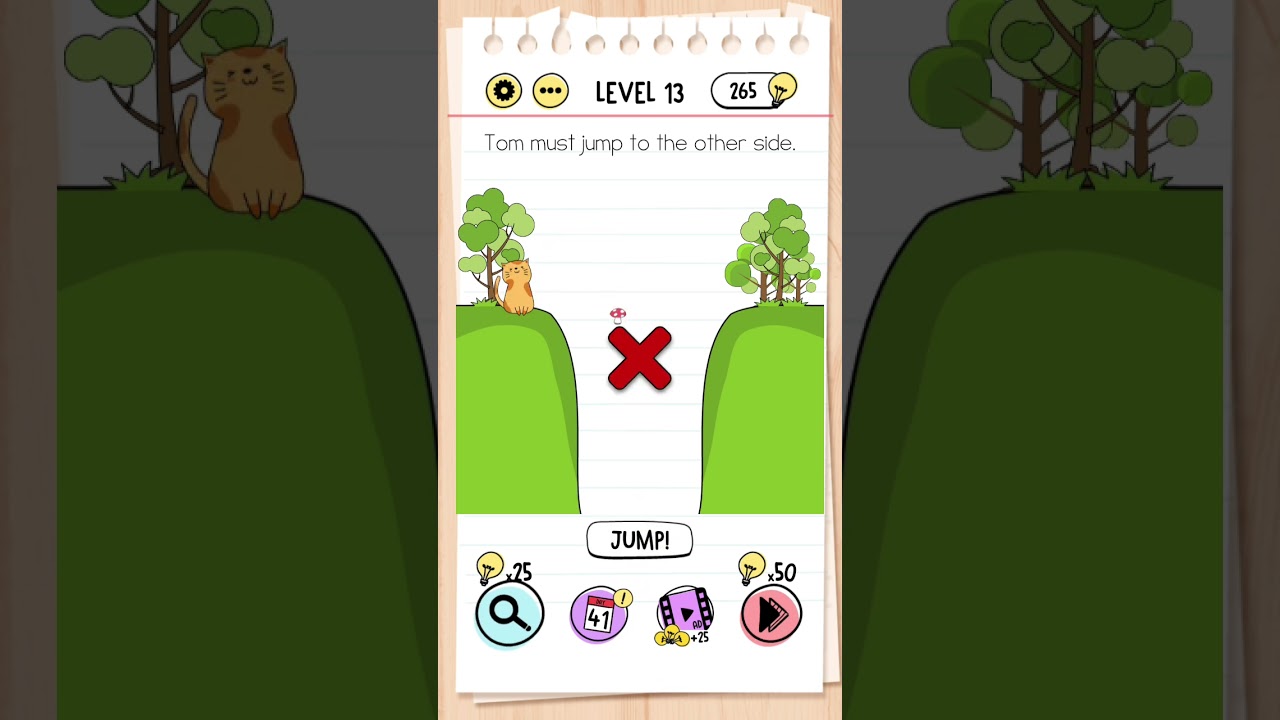 Tom must jump to the other side 