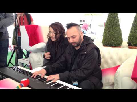 Azerbaijan's Dilara and Romania's Ovi at Eurovision Press Centre singing Adele