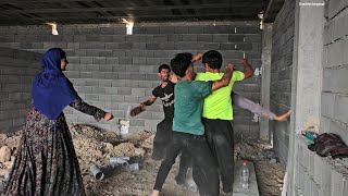 Mohammad's arrival, the confrontation with the workers, and Leila's screams.