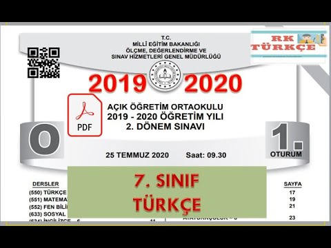 Açık Öğretim Ortaokulu 7.  Sınıf 2. Dönem Türkçe Çıkmış Sorular | 2019 2020 2. Dönem