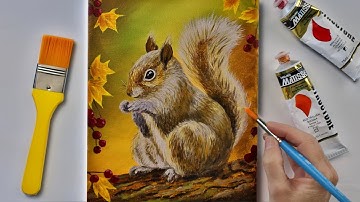 Autumn Squirrel Painting🍂How to Paint fur / How to Paint a Squirrel / Acrylic Painting for Beginners