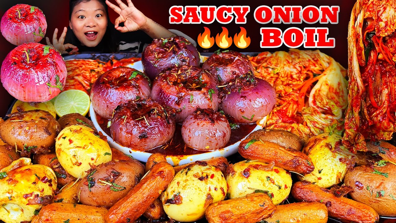 🔥I Tried Viral Onion Boil Mukbang 🧅😱With Spicy Kimchi, Sausages, Eggs & Potatoes | So Addictive