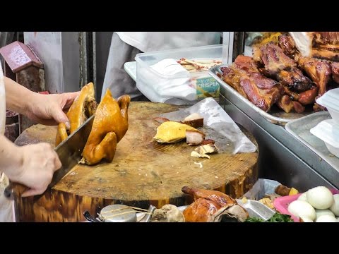 Hong Kong Street Food. The Quick Lunch Boxes of Chopped Chickens and Pork. Seen Around Wan Chai