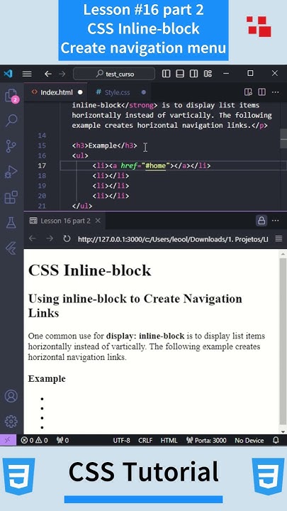 CSS Tutorial - Lesson #16 part 2: CSS inline block - Create navigation ...