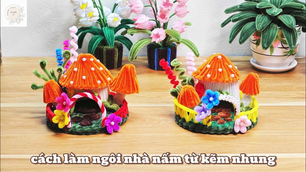 DIY | Handmade - 🍄🍄🍄 Cách làm tiểu cảnh ngôi nhà nấm từ kẽm nhung - Mushroom house miniature