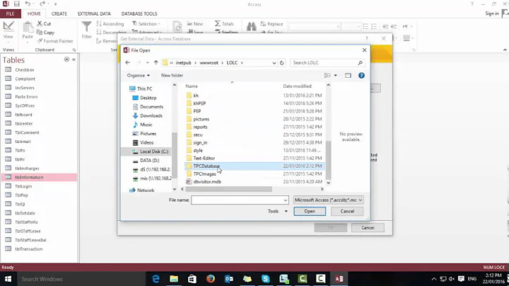 Database access restore table