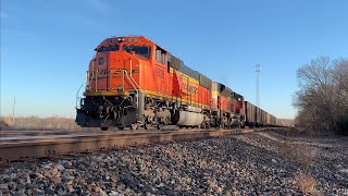 Fast moving 1x2 Coal train ft SD70MACe DPU!! BNSF Transcon: Emporia sub..11/6/2022