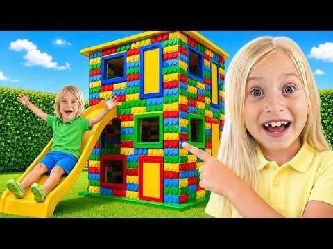 Dad builds a giant 3-story LEGO house for Katya and Dima! | Funny stories for kids