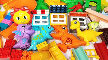 Satisfying Building Blocks ASMR Marble Run - Three House and Funny Dinosaurs Course