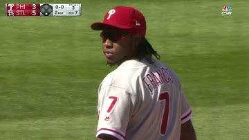 PHI@STL: Franco catches bunt, throws to second for DP
