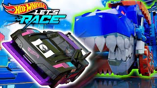 T-Rex Transporter on the Tracks and Running Wild! 🤖🦖 | Hot Wheels Let's Race
