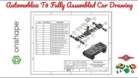OnShape: T9 Automoblox Car Assembly Drawing with B.O.M.