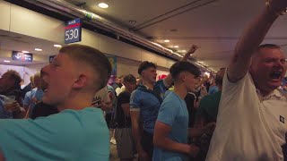 Man City fans arrive at Wembley to watch City beat United and clinch the 2nd leg of The Treble