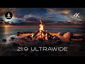 21 9 Ultrawide Beach Campfire Soothing Bonfire With Ocean Waves 4k