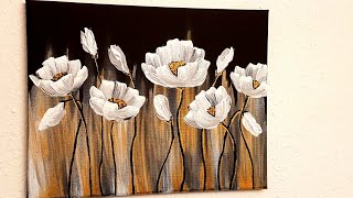 Blumen Malen Acryl Weiß Schwarz Gold Anfänger - Flowers Acrylic Painting White Black Gold Beginners